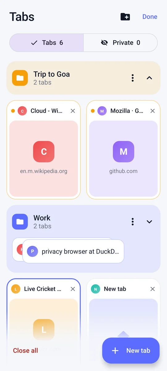 Nimbus screen: Tabs and groups